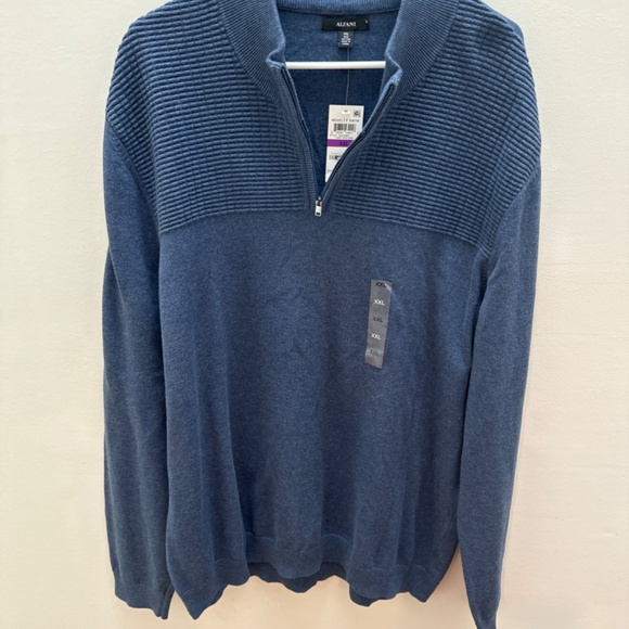 Alfani Navy Blue Cotton 1/4 Zip Collared Sweater Mens Medium - Picture 2 of 6